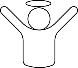 Guy Raising Hands Up icon in black line art.