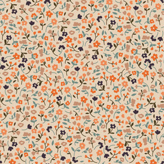Vintage Floral Seamless Pattern. Floral Background with Small Simple Flowers. Botanical Seamless Pattern for Trendy Textile, Surface Design and Fashion Prints. Vector Illustration.