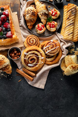 Sweet traditional pastry on dark background