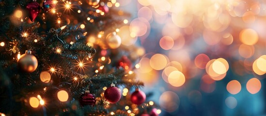 Fototapeta na wymiar Festive Christmas Tree Glowing with Lights and Ornaments for Holiday Celebration