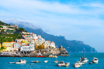 Amalfi coast, Italy. Beautiful view of Amalfi town with colorful architecture