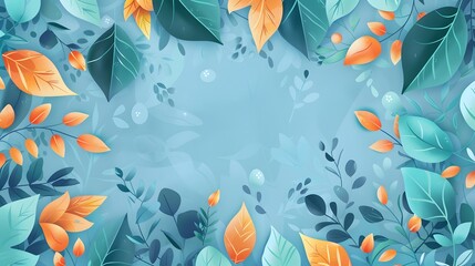 Fototapeta premium Colorful Vector Art of Leaves and Bubbles on Blue Background