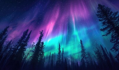 Obraz premium aurora in the sky of a pine forest