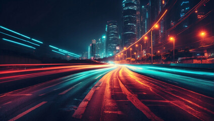 Fototapeta na wymiar Abstract light background City road light night highway