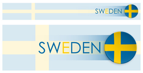 Sweden flag horizontal web banner in modern neomorphism style. Webpage Swedish country header button for mobile application or internet site. Vector