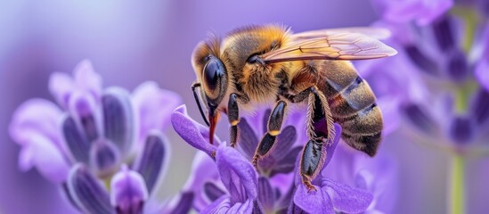 Vivid Nature Encounter: A Bee Gathering Nectar on a Lush Purple Flower