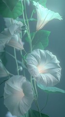 Moonlit Mint Whispers: Ipomoea alba blooms whisper softly in shades of moonlit mint, serene and calming.