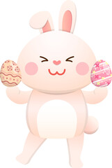 Playful cute rabbit with painted eggs, vector illustration elements for Easter