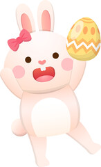 Playful cute rabbit with painted eggs, vector illustration elements for Easter