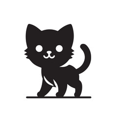 Silhouette and icon of playful kitten isolated on white background