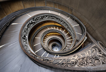 Fototapeta premium A spiral staircase in a building with a skylight