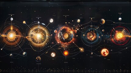 Atoms reimagined as solar systems. - obrazy, fototapety, plakaty