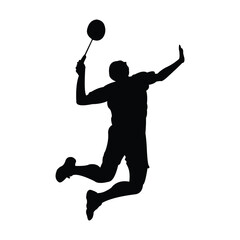vector design of silhouette of badminton player attacking the ball