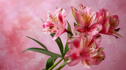 Alstroemeria pink on a pink background. The spring theme., generative ai