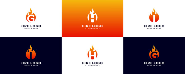 letter G, H, I fire logo design template