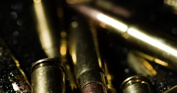 Pile Of 300 AAC Blackouts And 9mm Parabellum Bullets. Close-Up Shot