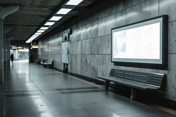 public station advertisement board space as empty blank white mockup signboard with copy space area, Generative AI