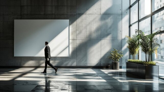 corporate branding logo white blank billboard or picture frame mockup with modern business offices wall entrance or meeting room reception background, Generative AI