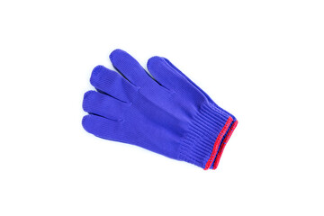 Purple fabric gloves with red edge isolated on white background, Purple cotton gloves
