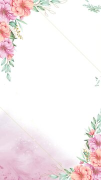 Vertical video of floral frame animation template. Botanical flower foliage background. Suitable for online greetings or wedding invitations on social media. Ve222