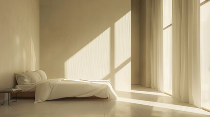 Minimalist modern bedroom interio. Generative AI