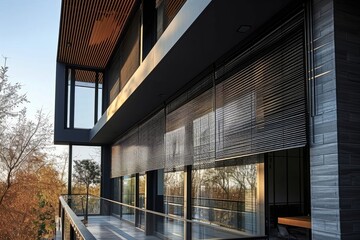 Slate, a canopy, a clearstory window, or a venetian blind can be found on a building's exterior. That building's construction can be adjusted, Generative AI