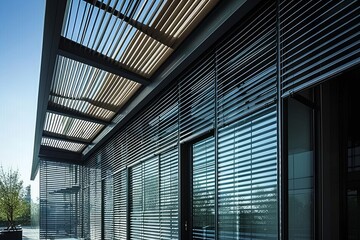 Slate, a canopy, a clearstory window, or a venetian blind can be found on a building's exterior. That building's construction can be adjusted, Generative AI