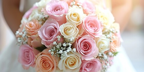 Obraz premium Pastel rose bouquet for weddings, Generative AI
