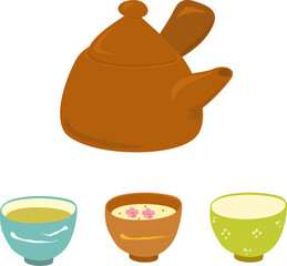 シンプルな急須と湯呑みのセットイラスト