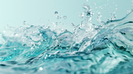 A solid light blue background that has new water in it in the form of pouring water that looks clean and pure, there is nothing in the picture but water - obrazy, fototapety, plakaty