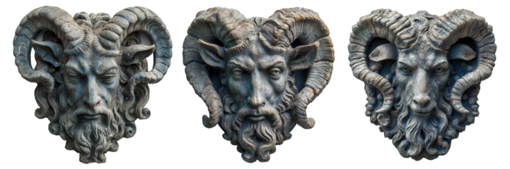 goat head statue isolated on transparent background ,generative ai