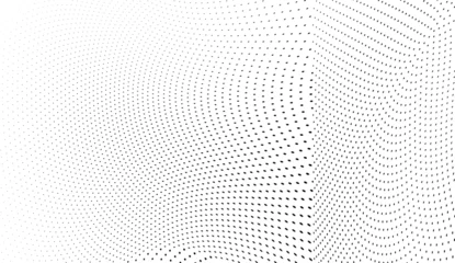 Fototapeten Abstract halftone wave dotted background. Futuristic twisted grunge pattern, dot, circles. Vector modern optical pop art texture for posters, business cards, cover, labels mock-up, stickers layout © VYACHESLAV KRAVTSOV