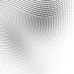 Abstract halftone wave dotted background. Futuristic twisted grunge pattern, dot, circles. Vector modern optical pop art texture for posters, business cards, cover, labels mock-up, stickers layout