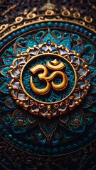 Obraz premium Om logo mobile wallpaper. This high-quality design features the sacred Om symbol rendered in a vibrant and lively color palette, representing the essence of Hindu spirituality and universal harmony