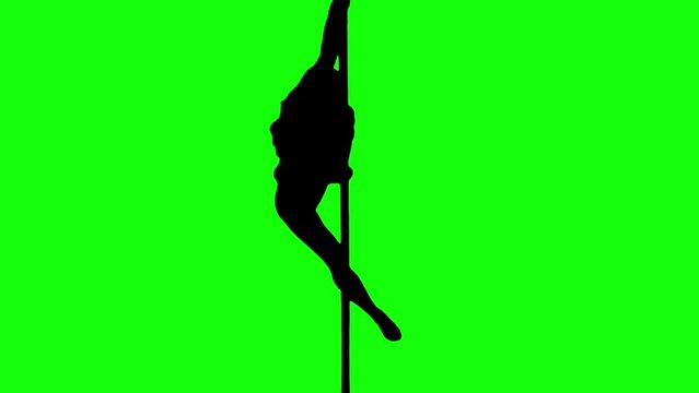 Silhouette sexy girl pole dancing on green screen backgrounds for compositing and presentation.