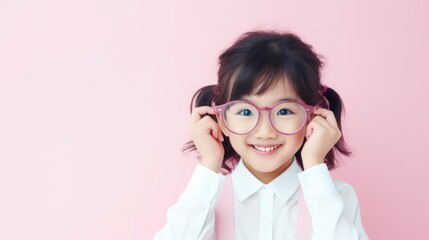 Adorable little girl with pink hair and glasses. Fictional Character Created By Generated By Generated AI. - obrazy, fototapety, plakaty