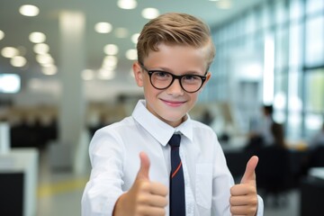 Successful Young Businessman Giving Thumbs Up. Fictional Character Created By Generated By Generated AI. - obrazy, fototapety, plakaty