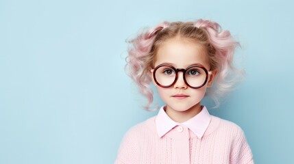 Adorable Young Girl with Glasses. Fictional Character Created By Generated By Generated AI. - obrazy, fototapety, plakaty