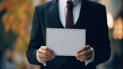 Businessman Holding a Blank Card with Copy Space