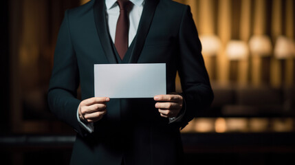 Businessman Holding a Blank Card with Copy Space