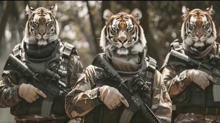 Fototapeta premium The Tiger Army uses full weapons