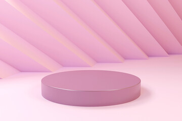 Podium in light pink color. Mock up scene to show products. Showcase, shopfront, display case. 3d render.