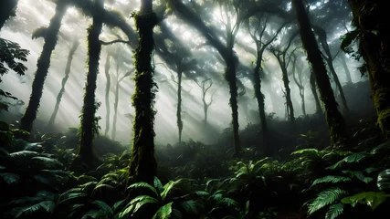 Foto op Canvas Transport your audience to a magical cloud forest where the treetops are shrouded in mist. Describe the ethereal atmosphere and the mystical creatures that inhabit this enchanted realm © Farhan