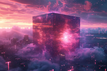 Futuristic sci-fi radiating energy cube