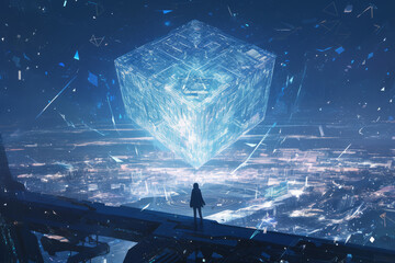 Futuristic sci-fi radiating energy cube