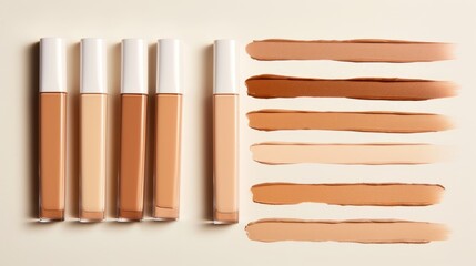 a group of five different shades of conceal and lip glosses on a white background with a few different shades of conceal and lip glosses. - obrazy, fototapety, plakaty