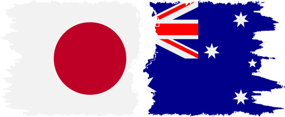 Australia and Japan grunge flags connection vector