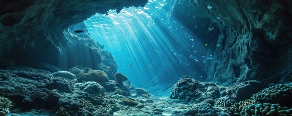 scuba drivers through tunnel under the ocean with fish and undersea life wonders around them as...