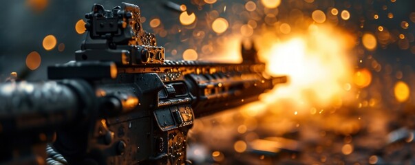 firing assault riffle shooting firepower bullets isolated on black background for special operations and tactical team concepts as banner with copyspace area. Generative AI