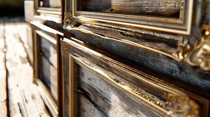 Obraz premium a close up of a wooden door with a metal handle on the side of the door and a wooden floor in the background.